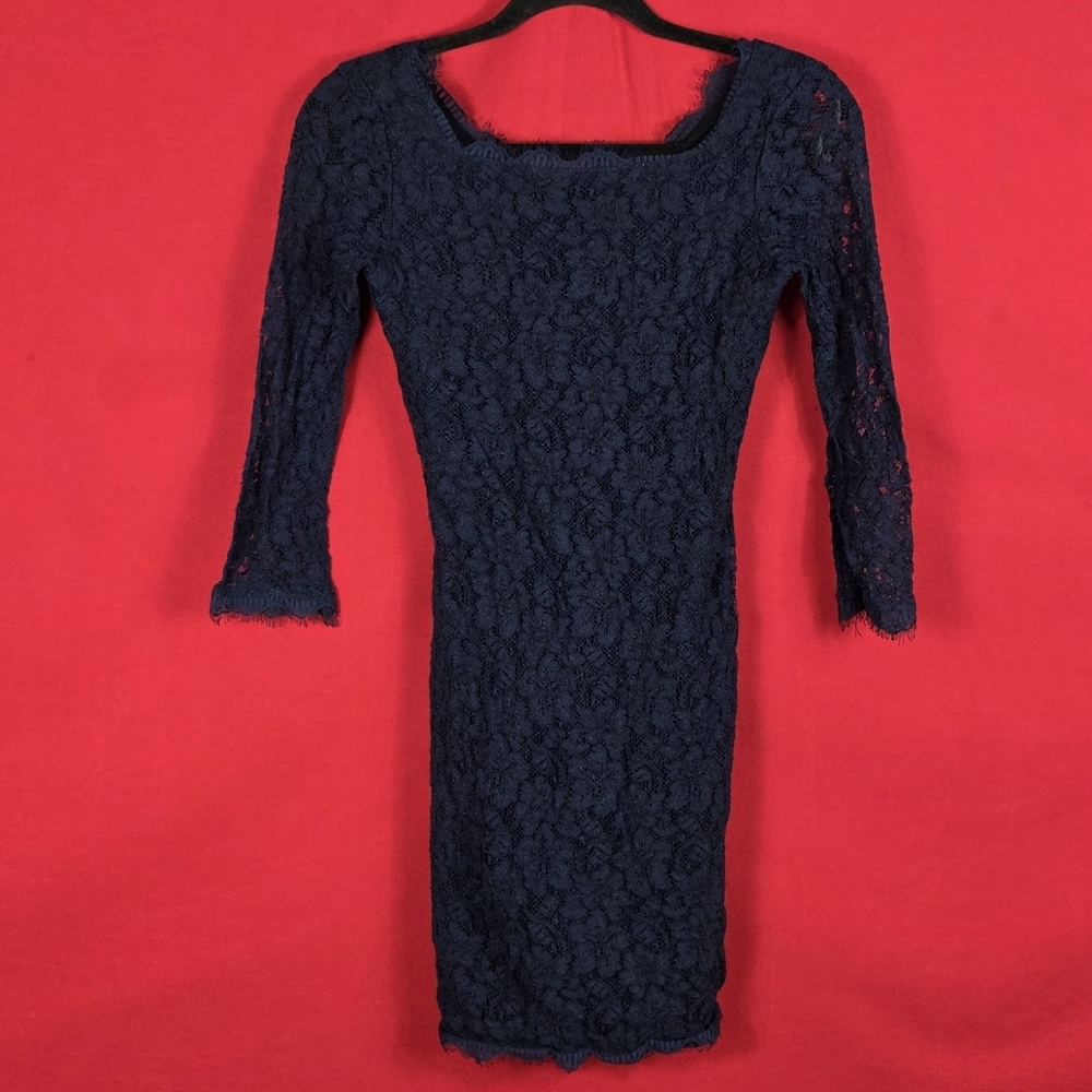 DIANE VON FURSTENBURG Zarita Lace Dress Navy Blue Size 0 ASO‎ Meghan Markle - Picture 2 of 7